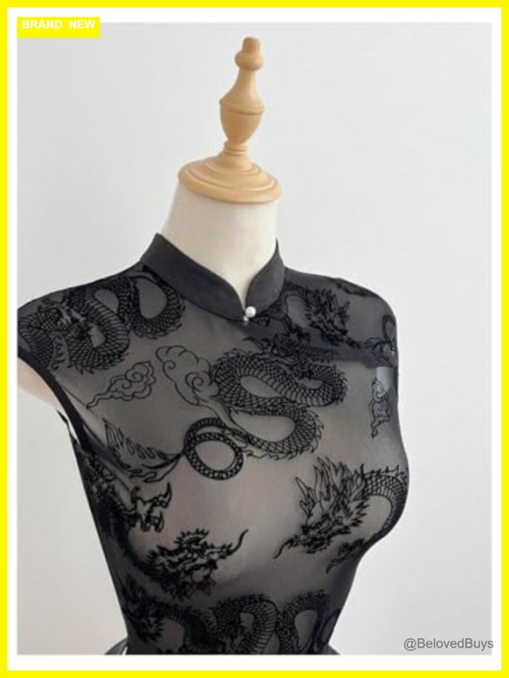 Sheer Mesh Dragon Print Cap Sleeve Y2K Going Out Top - Picture 3 of 4